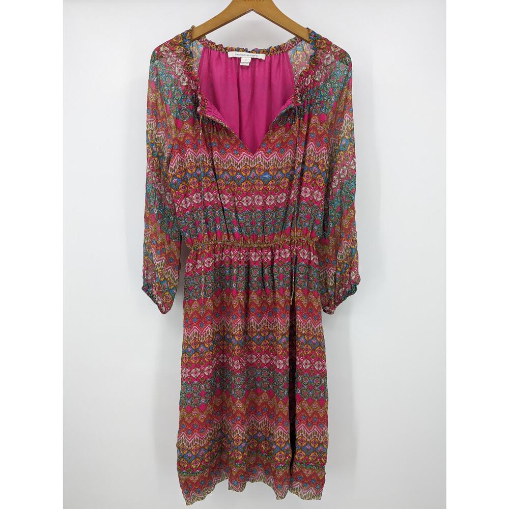 Vintage EUC 100% Silk Diane von Furstenberg Pink Printed Peasant Dress Size 8